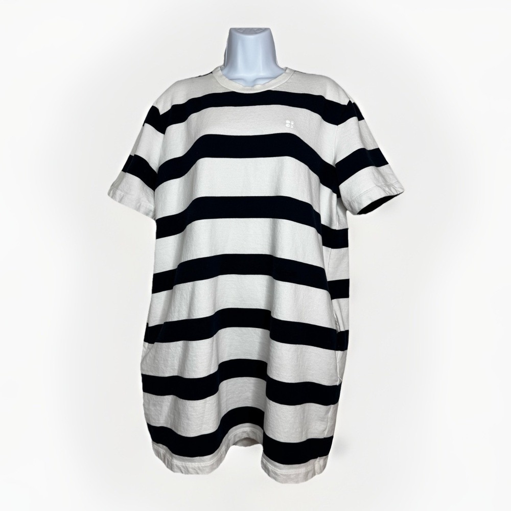 Sweaty Betty BrettonStriped Oversized Tee‎ Dress L Navy White Terry Cloth Scandi